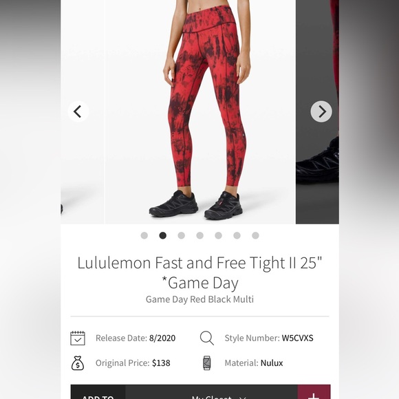 Sz 6 Lululemon Fast & Free Tights II, 25” * Game Day - Picture 1 of 4